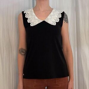 Black Sleeveless Top with Lace Doily Style Collar size XS/S